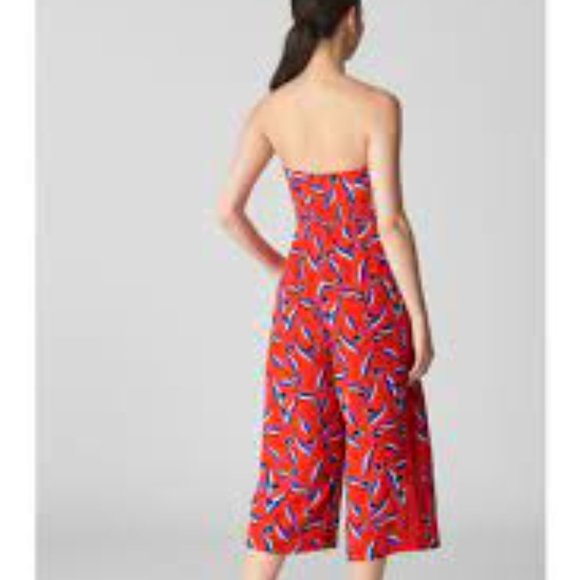 Whistles Lyza Pure Silk Tulip Print Jumpsuit, Red/Multi - Picture 3 of 9